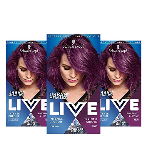 Schwarzkopf Live Intense Colour Tinte para el cabello, color permanente y suero vibrante, 3 x U69 amatista cromada