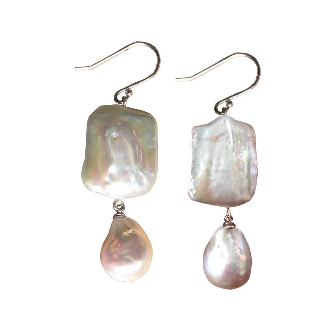 Pendientes de plata con perlas barrocas geométricas