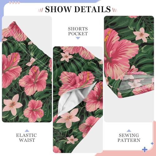 ZZXXB Pink Tropical Flowers Boys Long Pants Soft Trousers Elastic Waist Kids Lounge Bottoms with Pockets S-XL4