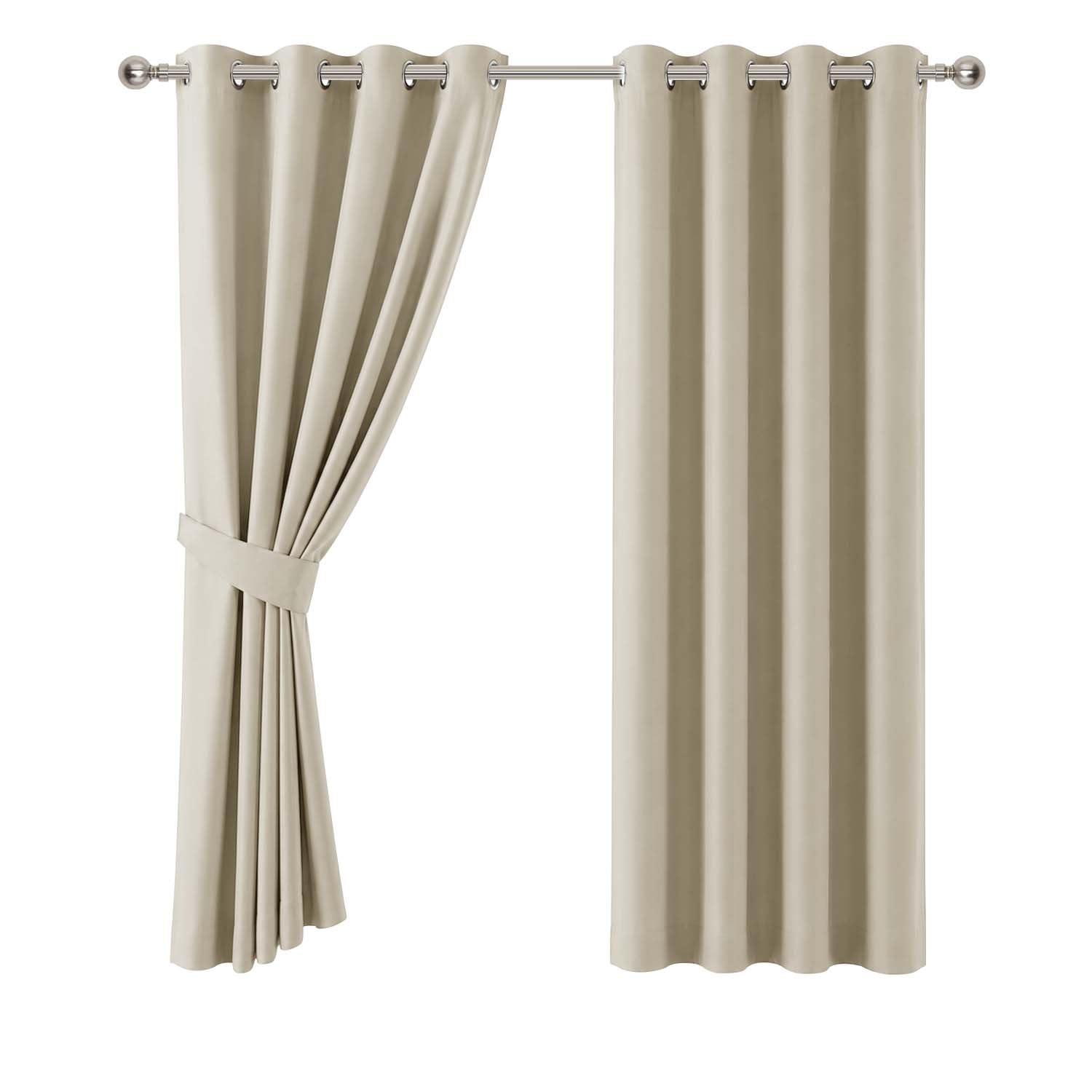 Aspire Homeware Blackout Eyelet Cream Curtains, 90"x72" 1 Pair & Tiebacks — image 1
