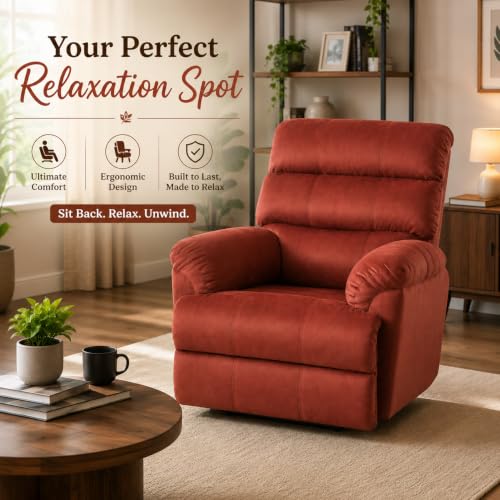 Image of Velvet Manual Recliner, 1 Seater, Maroon | Single Sofa Recliner, Comfortable Lounge Chair, For Living Room, Bedroom & Relaxation