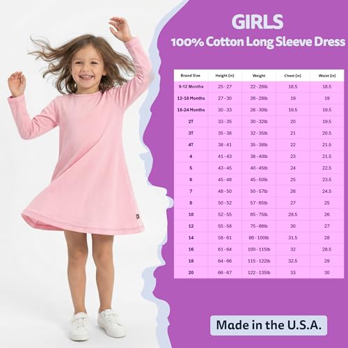 Image of City Threads Girls' 100% Cotton Long Sleeve Dress - Active Kids School, Playing, Parties - Made in USA