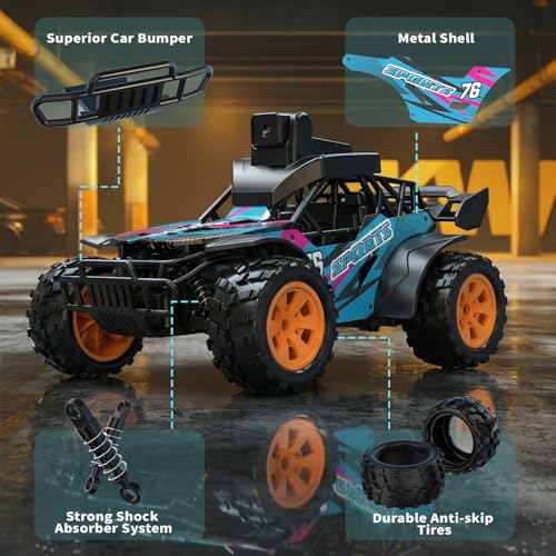 Miniatura 5 de Coche RC con Cámara, 2.4GHz con Pantalla LCD de 2.8" y Cámara Ajustable de 60°, Video en Vivo, Control Dual App/Radio, 2 Velocidades, Recargable para Todoterreno, Regalo para Niños y Adultos