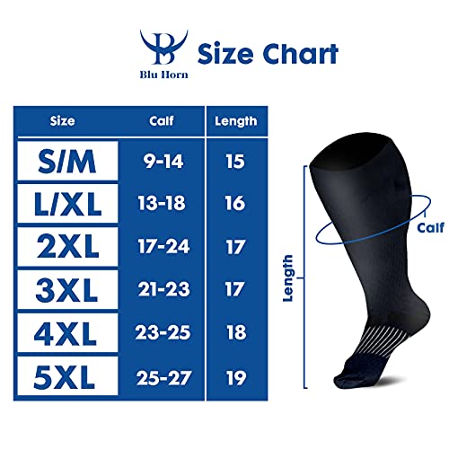 Image of Knee High Compression Socks 15 to 20 mmHg Improves Blood Circulation for Wide Calf Travel, Running, Cycling Athletic, Color-Black