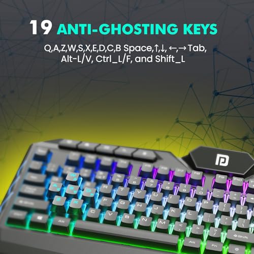 Image of Portronics Ki-Pad 5 Wired Gaming Keyboard & Mouse Combo, 7-Button Mouse Control, 19 Anti-Ghosting, Multimedia Keys, Cool RGB Backlight, 1.5M Cable Length, Compatible with Desktop PCs, Laptops (Black)