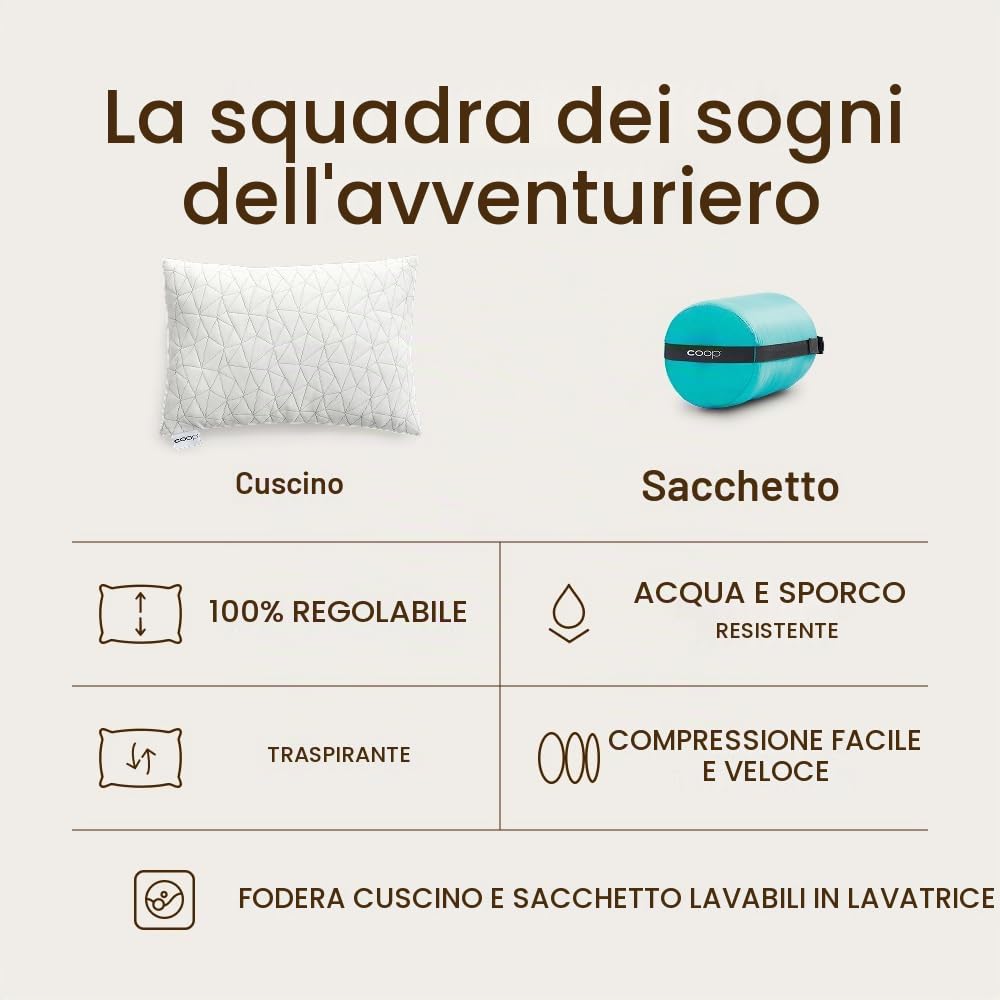 Coop Home Goods Cuscino da campeggio e da viaggio in memory foam triturato di alta qualità, con rivestimento comprimibile in viscosa di rayon di bambù – Include sacco per il trasporto e viaggi 48,3 x