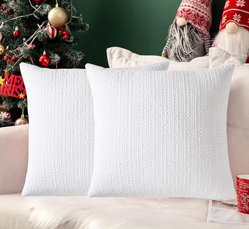 Image of Christmas White Cushion Covers 16x16 | Set of 2 | 100% Cotton | Christmas Theme Off White Cushion Covers 16x16 | Xmas Cushion Covers 16 x 16 inch