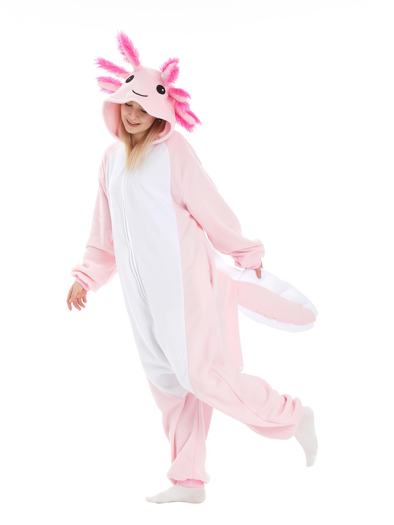 Axolotl Costume pyjama une pièce pour homme et femme - Combinaison animal adulte - Costume d'Halloween et de costumade