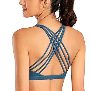 CRZ YOGA Strappy Sports Bras for Women – Criss Cross Back Sexy Wireless Padded Yoga Bra Cute Workout A04-Petrol Blue Small