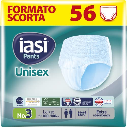 IASI Pants UNISEX Alta Protección, 56 Bragas Absorbentes Desechables, Absorción EXTRA, Talla L, 56 Unidades