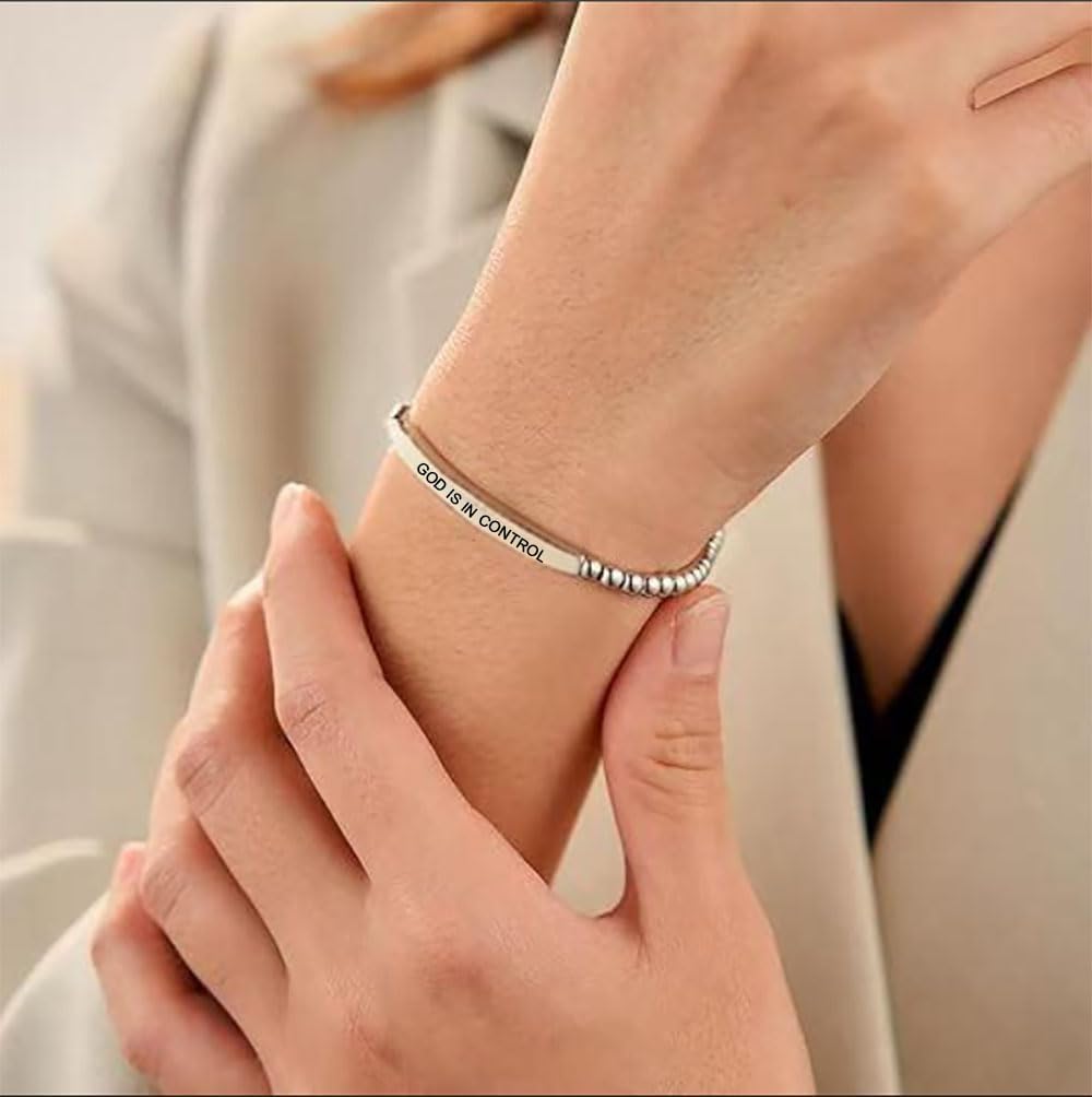 God Is In Control Beaded Bracelet For Women, Inspirational Christian Faith Adjustable Stainless Steel Engraving Motivational Friendship Gifts Jewelry - Image 2
