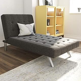 DHP Emily Linen Chaise Lounger, Stylish Design with Chrome Legs, Grey