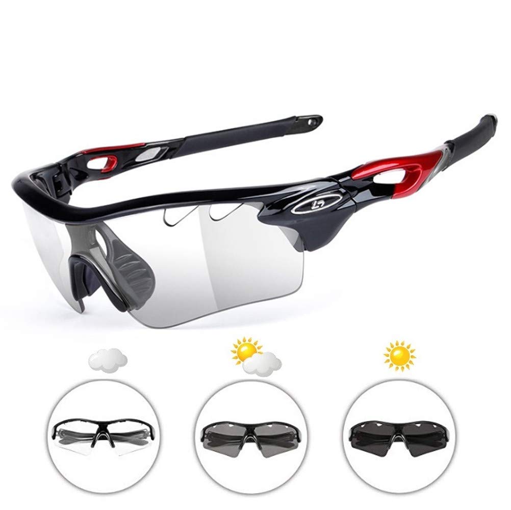Cycling Sunglasses Polarized Photochromic Bike Glasses for Men Women Outdoor Sports Goggles UV400 Safety Running Fishing Golf Eyewear (Black/Red)