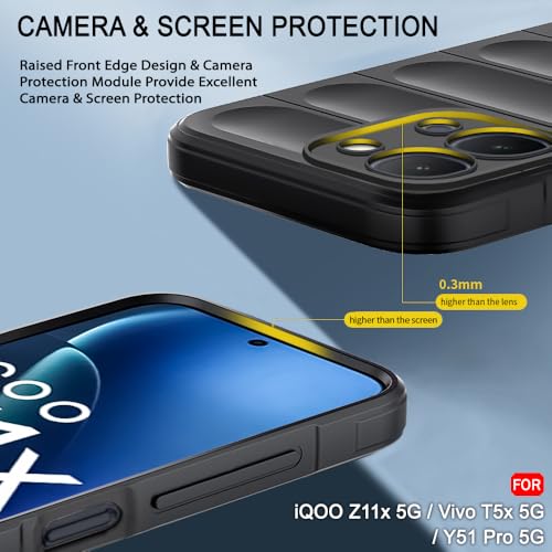 Image of TheGiftKart Liquid Silicon Back Cover Case for iQOO Z11x 5G / Vivo T5x 5G / Y51 Pro 5G | Shockproof Military Grade Protection | Micro-Fibre Cloth On Inner Side | Anti-Slip Grip for Cover (TPU, Black)