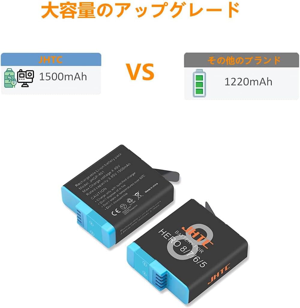 Amazon | 【純正品と完全互換】JHTC GoPro Hero8 バッテリー 交換2個