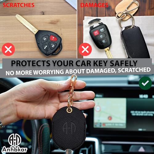 Image of Leather Keys Sleeve for Broken Car Key Loop Replacement - Cute Keychain Cover - Protector, Holder for Men & Women