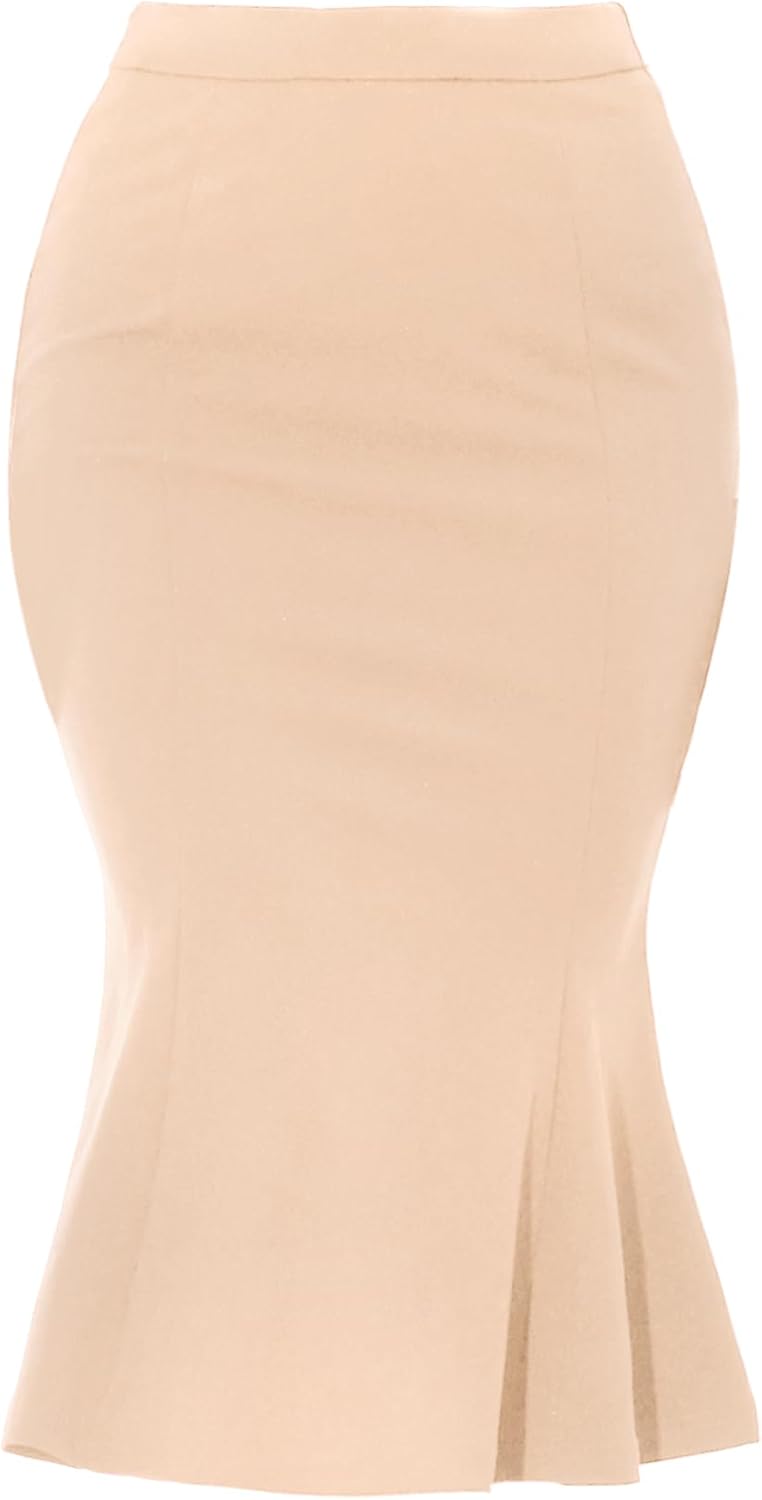 Allegra K Women's Bodycon Skirt High Waist Ruffle Hem Fishtail Mermaid Midi Skirt