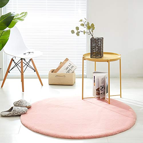 {Alfombras Redondas 120 Rosa Alfombras Redondas Teppich Wölkchen Alfombra de imitación de Piel - Sala de Estar, decoración de la Sala de Dormir - Alfombra de Piel Lavable...