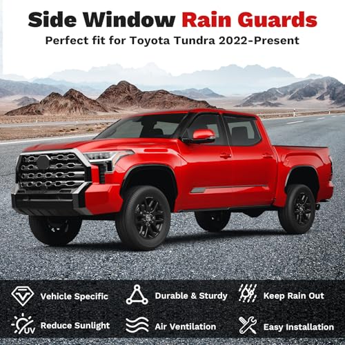 Image of Canvcle Tundra Rain Guards - Window Visors for Toyota Tundra CrewMax Cab 2022-2025 2026, Outside-Mount Tape-On Side Window Wind Deflectors for Tundra Accessories, Vent Visors Shades Rainproof 4PCS