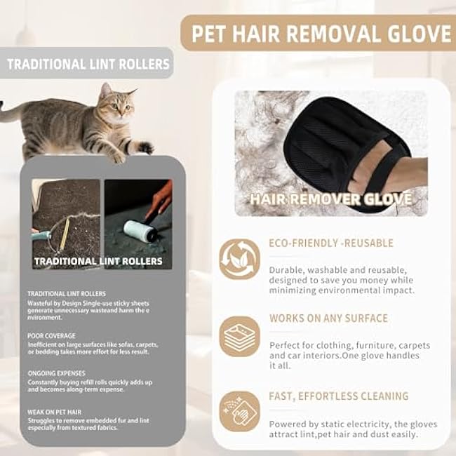 2 PCS Pet Hair Removal Glove for Cats & Dogs, Newly Pro Five-Finger Electrostatic Pet Hair Remover Gloves, Magic Brush Pet Hair Removal Tool (Black, L)-MaVZhVr8