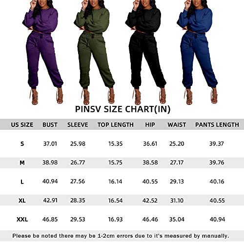 Pinsv Women Two Piece Outfits Workout Track Suits Long Sleeve Crop Top Jogger Pants Sets Casual Tracksuit Green S #TOP6