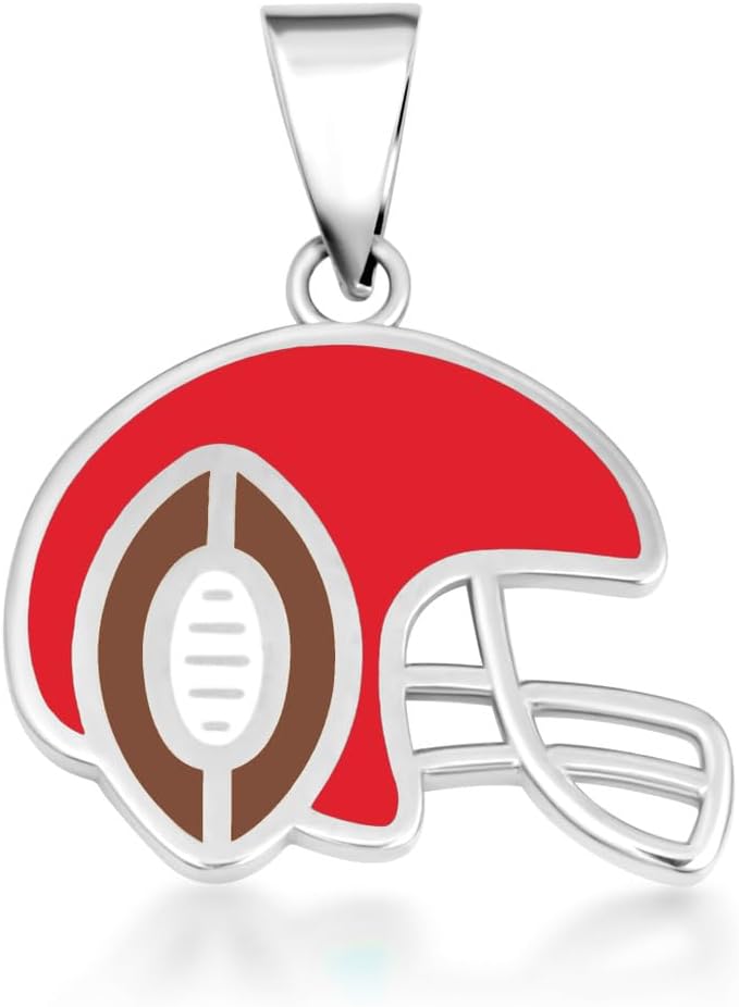 Gold Red Enamel Football Helmet Sports Necklace| 10K or 14K Yellow, Rose, or White Gold | Choice of Pendant Only or Chain Length