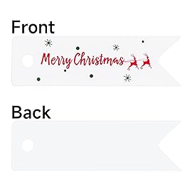 G2PLUS Small Merry Christmas Tags - 100Pcs Deer Xmas Present Tags, 2.8\'\'x0.8\'\' White Paper Gift Tag with String for Gift Wrapping, Goodies Bags, Christmas Holiday Party Favors