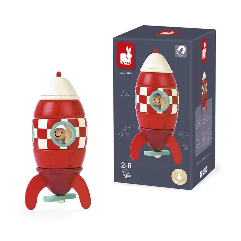 JanodJ05207 Wooden Magnetic Rocket, Small (16 cm)