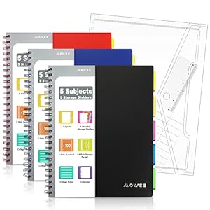 MOWEE Spiral Notebook 5-Subject Notebook, College Ruled Notebook 3-Hole Punched 5 Subject Spiral Notebook With 5 Dividers, Storage Pockets, 11″ Ruler, 200 Pages, for Writing Journal, Home &Office, School Supplies, RBB …