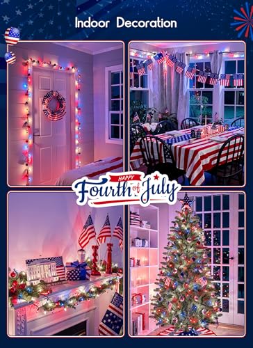 Image of Minetom Red White Blue Christmas Lights Green Wire - 100 Count 4th July Decoration Patriotic Mini String Lights Waterproof for Indoor Outdoor Xmas Holiday Party Patio Independence Day Decoration