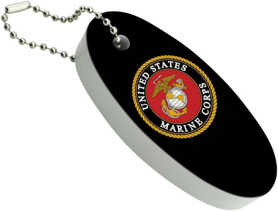Graphics and More Marines USMC Emblem Black Yellow Red Officially Licensed Floating Keychain Oval Foam Fishing Boat Buoy Key Float