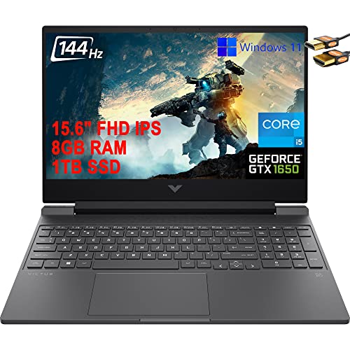 HP Victus 15 Gaming Laptop 15.6' FHD IPS 144Hz Display 12th Gen Intel Octa-Core i5-12450H (Beats i7-11370H) 8GB RAM 1TB SSD GeForce GTX 1650 4GB Backlit KB B&O Audio USB-C Win11 + HDMI Cable (Renewed)