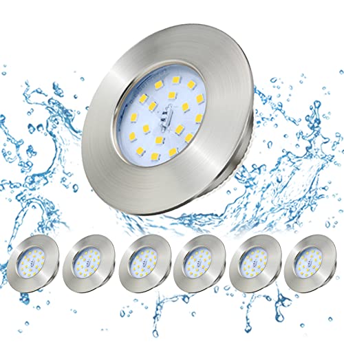 Kimjo LED Einbaustrahler Ultra Flach 5W Neutralweiß 4500K, LED Badeinbaustrahler IP44 für Bad 500lm Rund Bad Einbauspot Deckenspot Einbauspot Matt Nickel Deckeneinbauleuchte 60-65mm 25mm Flach 6 pack Cover