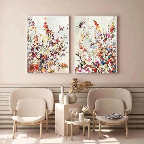 Toile tableau murale fleurs colorées pour habiller un mur vide peinture minimaliste KemneT