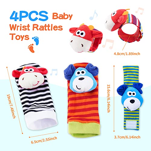 Koty Baby Wrist Rattles Foot Finder Toys Set, Toddler Rattle Sock, Arm Hand Bracelet, Feet Leg Ankle Socks, Gift For Newborn Infant Babies Boy Girl Bebe(Dog & Cow) #TOP5