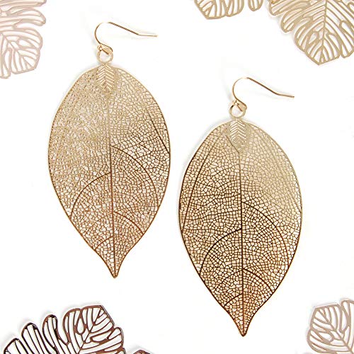 Humble Chic Big Filigree Leaf Earrings for Women - Lightweight Cutout Oversized Drop Dangles - Boho Silver Earrings for Women, Vintage-Style Dangling Drops in Large 3.5" Inch Long, Silver Tone Plated3
