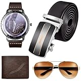 Lukovee Cartera Hombre, Cinturón Hombre de Piel, 4 en 1 Set de Regalo del Hombres, Relojes Cuarzo Y Anteojos para Hombres,...