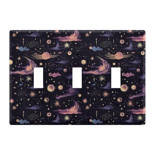 Light Switch Cover Moon Star Boho Wall Plates for Electrical Outlets 3 Gang 202a8605