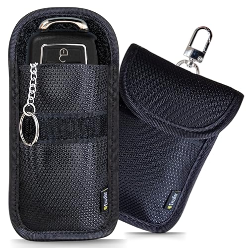 EXOSFER – Bolsa Faraday Antirrobo Coche para Llave Keyless – Bloque Señal RFID – Anti Pirataje Electrónico – Protección Tarjeta Bancaria NFC – Tejido Ripstop (2 Fundas Small)