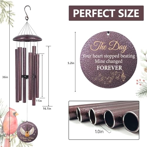 Image of Personalized Memorial Wind Chimes for Loss of Loved One, 30 inch /36 inch /45 inch Sympathy Wind Chimes in Memory of Mother Father Memorial Gifts, Produced in Texas