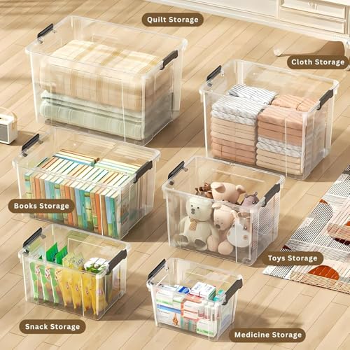 Image of Ash & Roh Plastic Storage Box /Bin /Container with Locking Lid - Sturdy and Versatile Home Organizer, Available in Multiple Size. (1, HEAVY TRANSPARENT, COMBO SET)