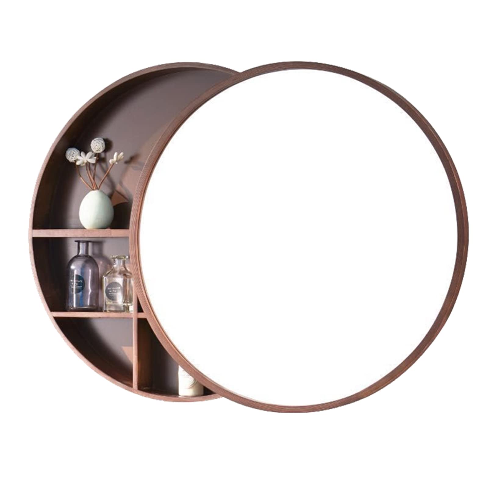 FGXHHS Round Medicine Cabinet with Mirror - Wall-Mounted Wooden Bathroom Storage 3-Level Shelves, Stylish 2-in-1 Cosmetic & nizer for Efficient Space Saving