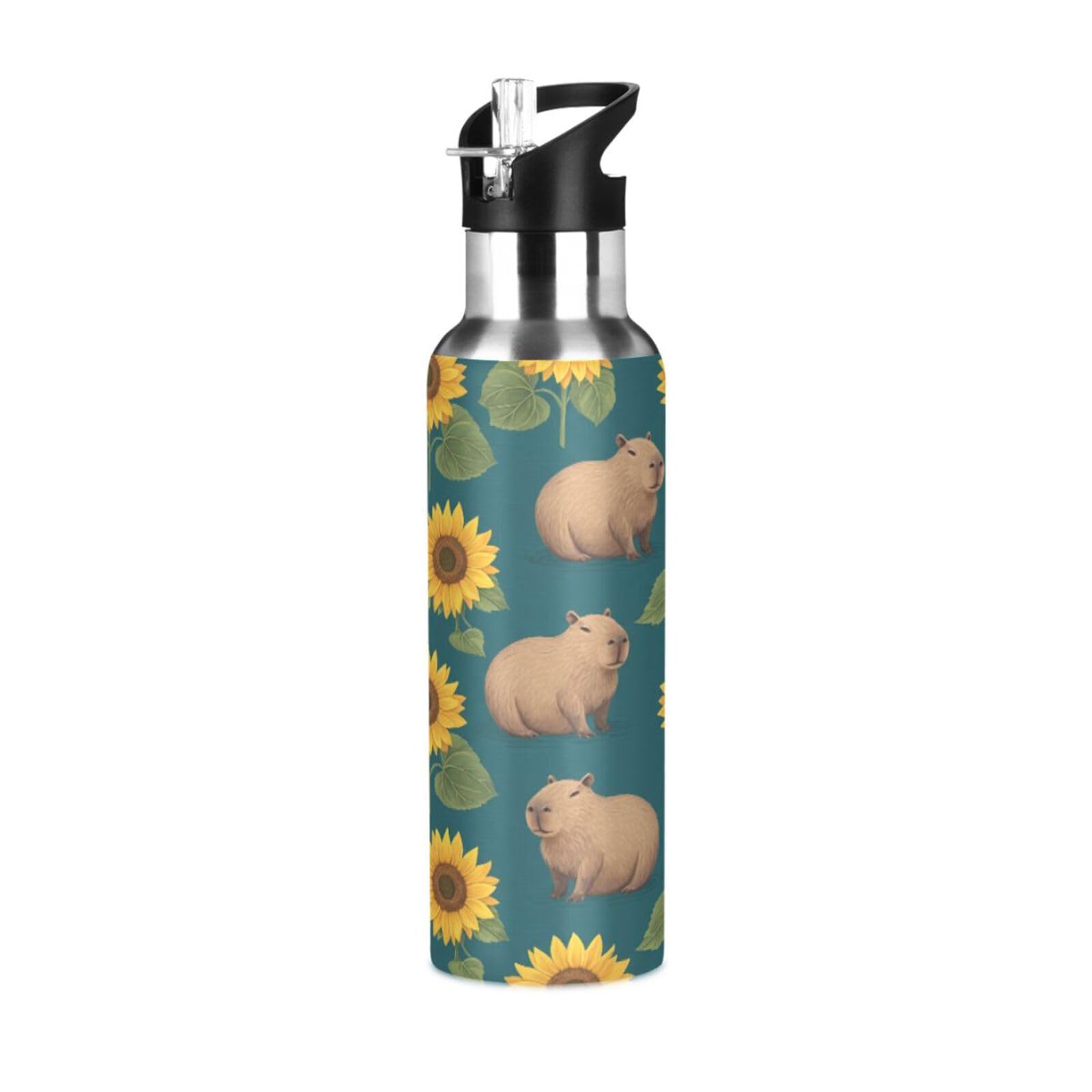 Cgiub Capybara Insulated Water Bottle with Straw & Lid 600 ml BPA Free Leakproof Stainless Steel Water Bottle Vacuum Double Wall Wide Mouth Sports Cupg