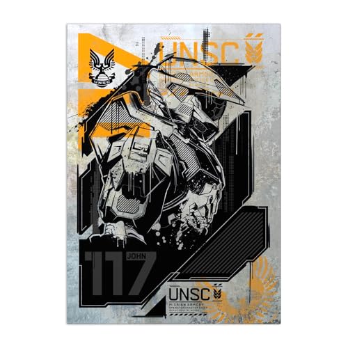 Displate - Poster en Métal - Monté sur Aimant - Halo Game - Halo Graphics - Master Chief Profile - Taille M - 32x45cm Matt