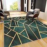 Tyrot Luxury Emerald Green Area Rug Modern Abstract Geometric Gold Lines Area Rugs Non-Slip Washable Home Decor Rugs Floor Carpet for Living Room Bedroom, 4x6 feet
