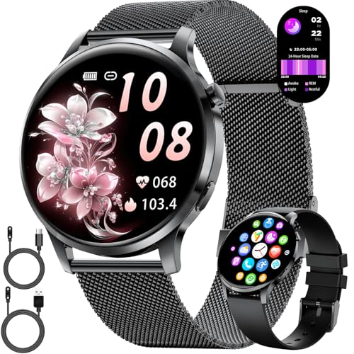 LIGE Smartwatch Damen Rund mit Telefonfunktion 7,9mm Dünn 1.32' AMOLED Elegant Fitnessuhr Frauen für Android iOS,Sportuhr mit Herzfrequenz Schlafmonitor,Menstruationszyklus,100+ Sportmodi,Schwarz