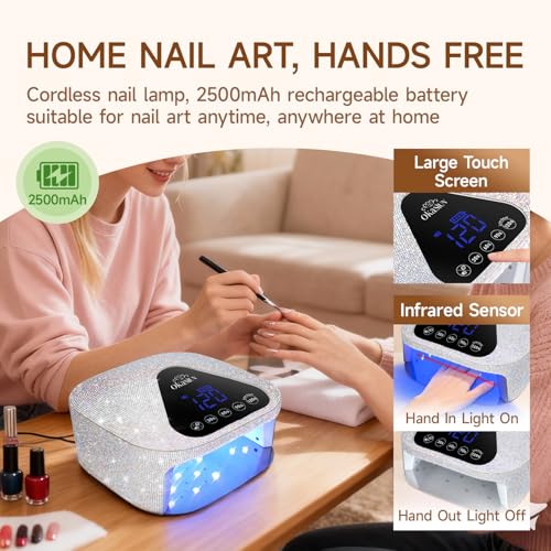 Okasiuv UV LED Nail Lamp with UV Gloves Magnetic Metal Mirror Base Cordless Dryer Gel - image 3
