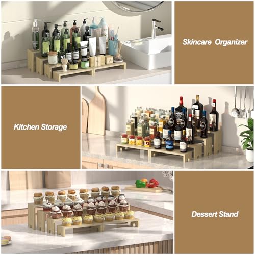 Image of 2 Set Wooden Tiered Risers Display Stands for Vendor Events,Stackable Wood Cupcake Display Stand,Farmhouse Decor Wood Dessert Table Display Set,Vendor Booth Display Items,Food Display Risers for Party