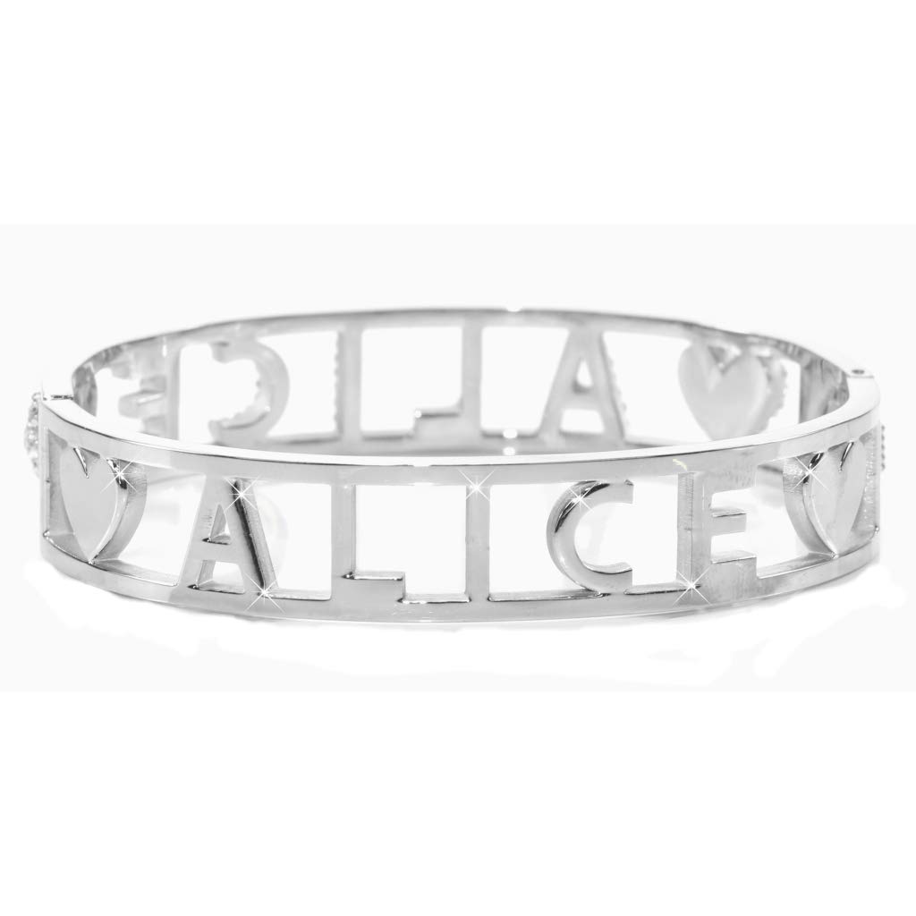 Flowers Bracciale Rigido Acciaio con Nome Vari e Zirconcini Sacchettino in tessuto Scritta nome ricoperta di strass Brillantissimi Bracciale a Manetta Donna Chiusura a molla Idea Regalo