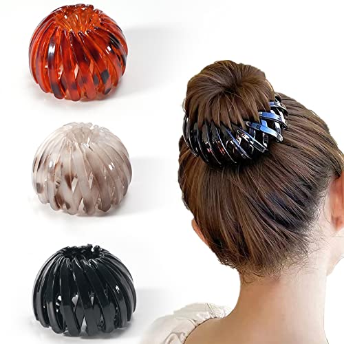 3 pcs Pinces à Cheveux en Forme de Nid d'Oiseau, Support de Queue de Cheval Boucles Barrettes de Cheveux Rétractables pour Femmes Filles, Clips AntidérapantsStyle Cintage Accessoire Cheveux